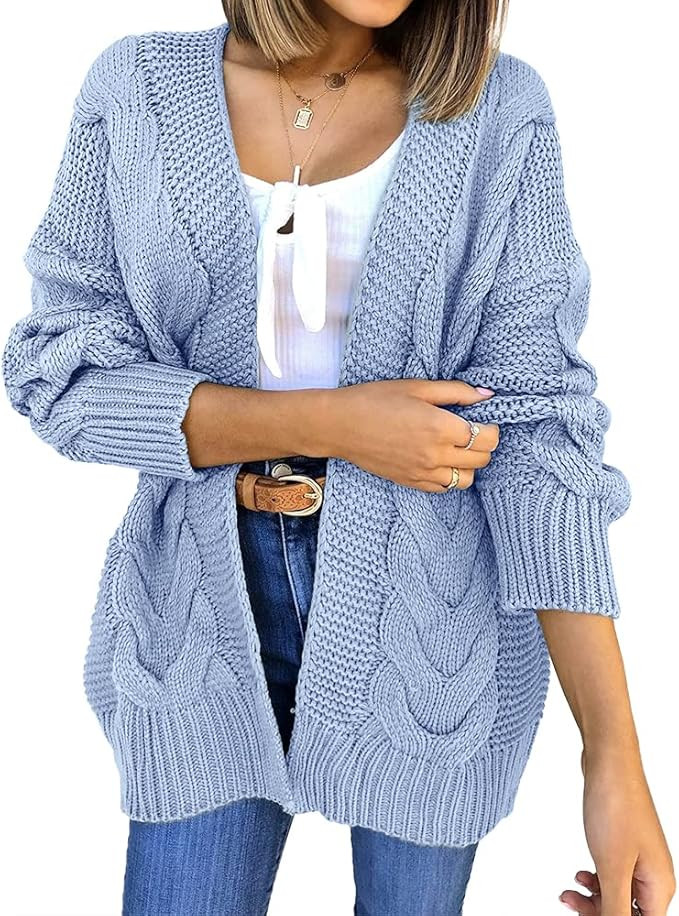 Imily Bela Womens Open Front Cardigans Soft Long Sleeve Cable Knit Outerwear Sweaters | Amazon (US)