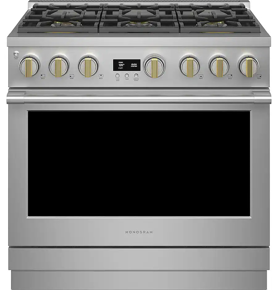 Monogram - 6.2 Cu. Ft. Freestanding Gas Convection Range with Steam Cleaning and 6 Burners - Stai... | Best Buy U.S.