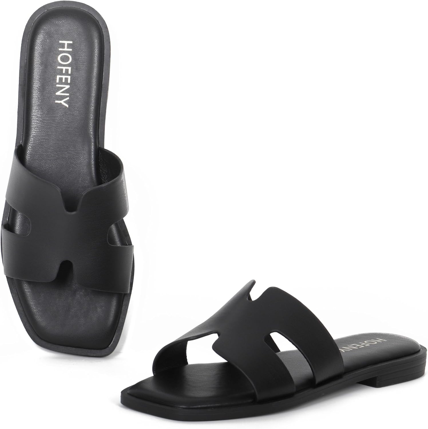 Womens Slip On Flat Sandals Soft Leather Open Toe Slide for Summer Dressy | Amazon (US)