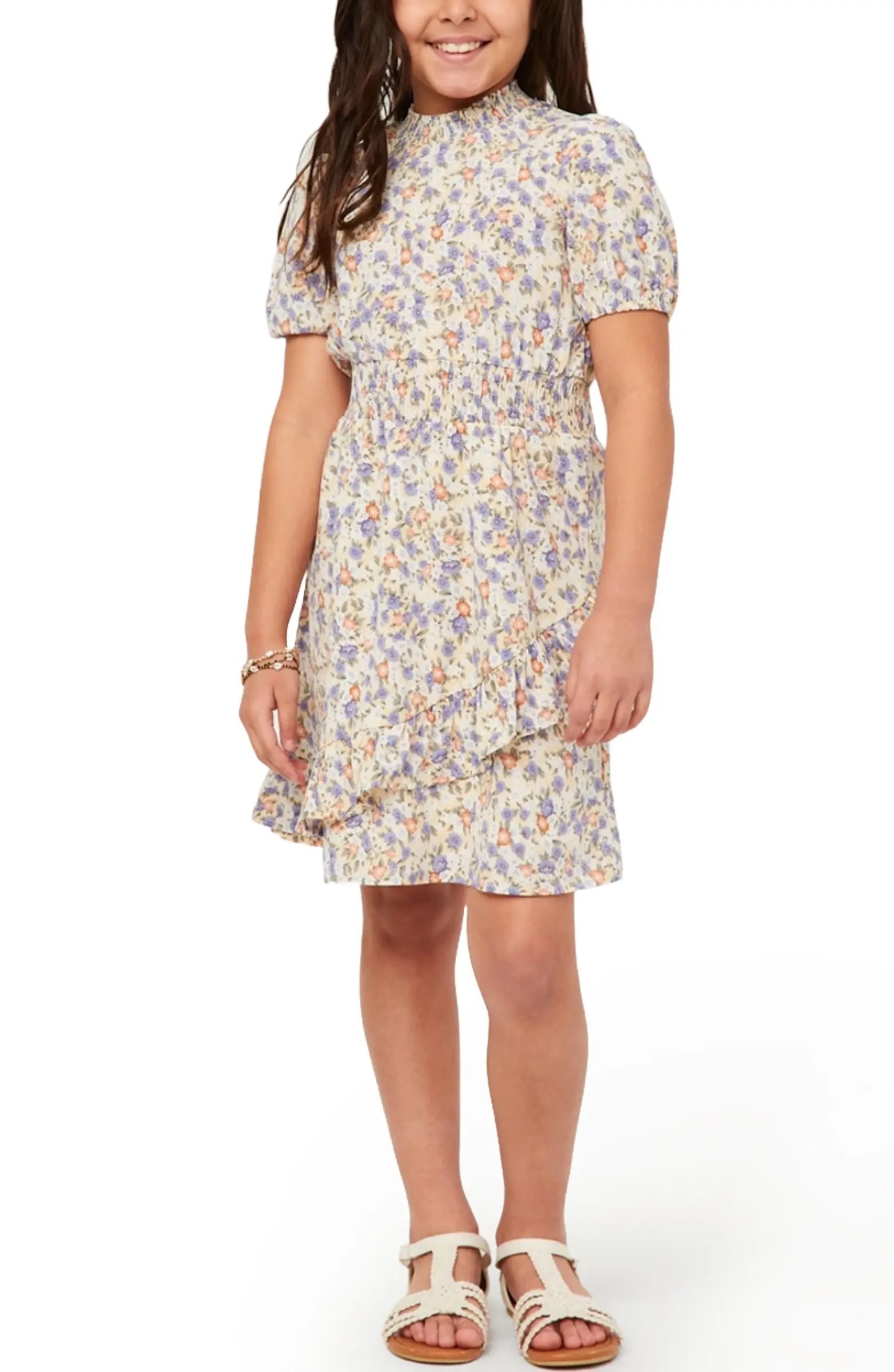 Kids' Floral Print Smocked Ruffle Dress | Nordstrom Rack