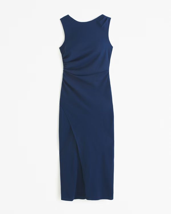 Draped High-Neck Shell Midi Dress | Abercrombie & Fitch (US)