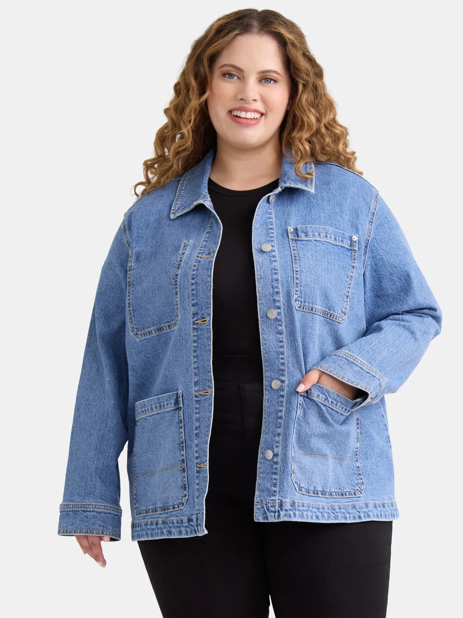 Time and Tru Women's and Women’s Plus Denim Chore Jacket, Sizes XS-4X | Walmart (US)