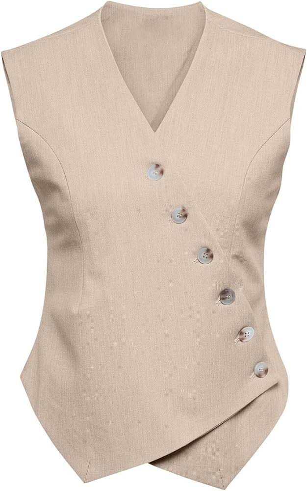 Cicy Bell Womens Waistcoat Vest Sleeveless Blazers V Neck Button Up Asymmetrical Hem Work Office ... | Amazon (US)