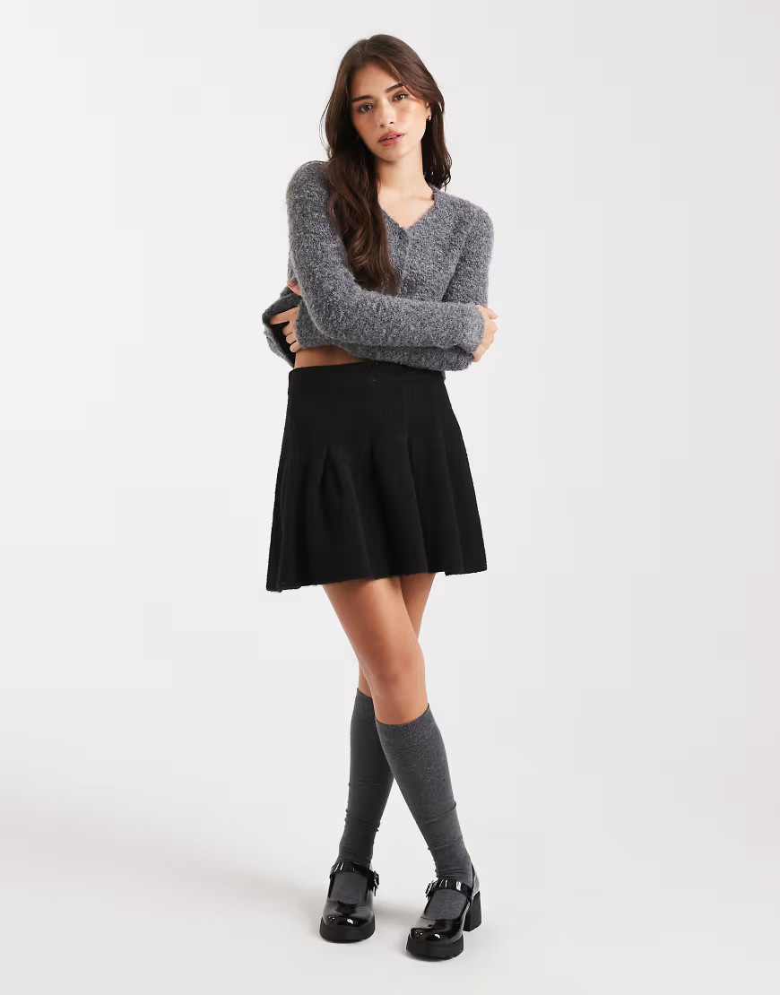Miss Selfridge pleated knit mini skirt in black | ASOS (Global)