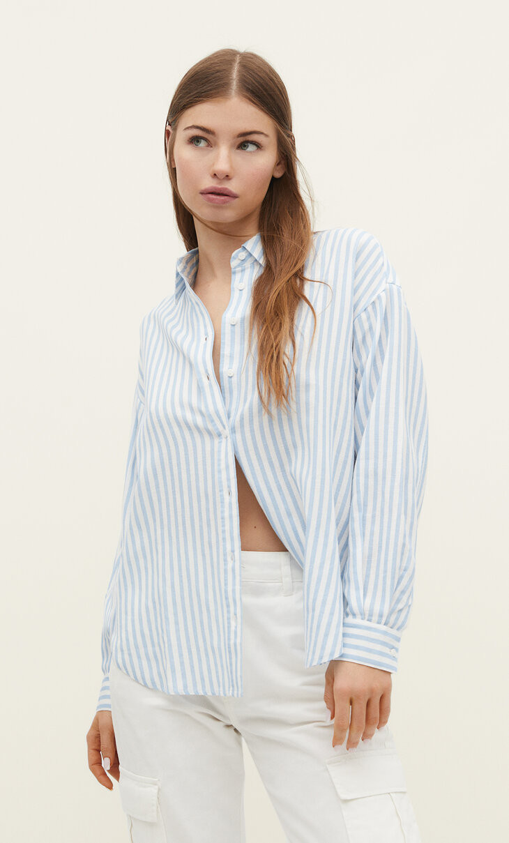 Chemise avec lin - STRADIVARIUS ICONS femme | Stradivarius France | Stradivarius (FR)