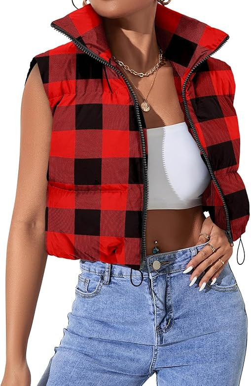 JZC Women's Crop Vest Lightweight Sleeveless Coat Winter 2023 Warm Outerwear Puffer Vest Padded G... | Amazon (US)