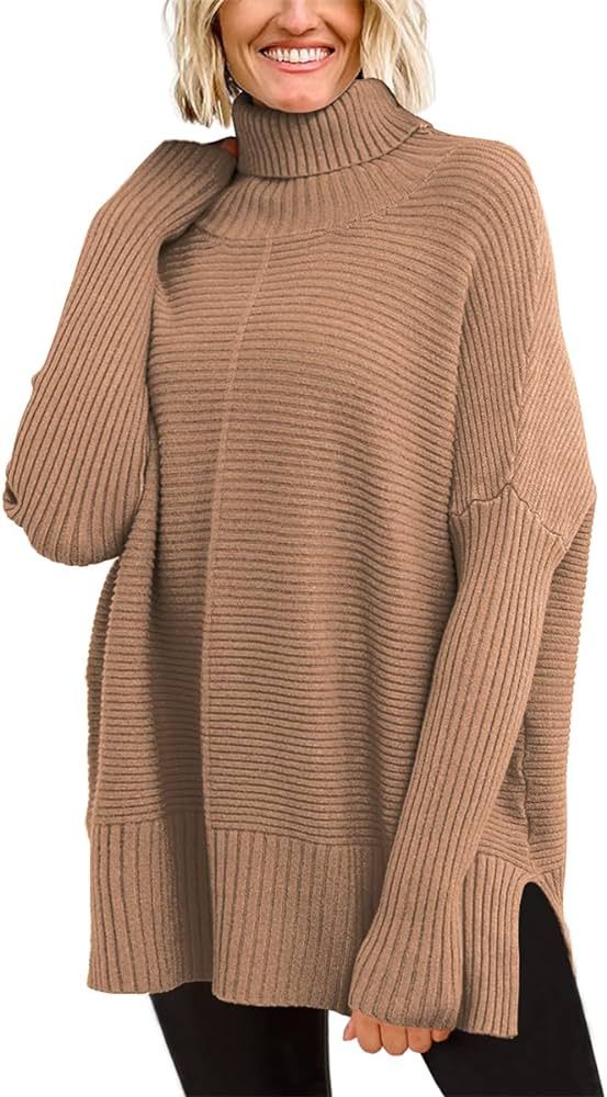 EFAN 2022 Trendy Oversized Turtleneck Sweater for Women Batwing Long Sleeve Knitted Cozy Pullover... | Amazon (US)