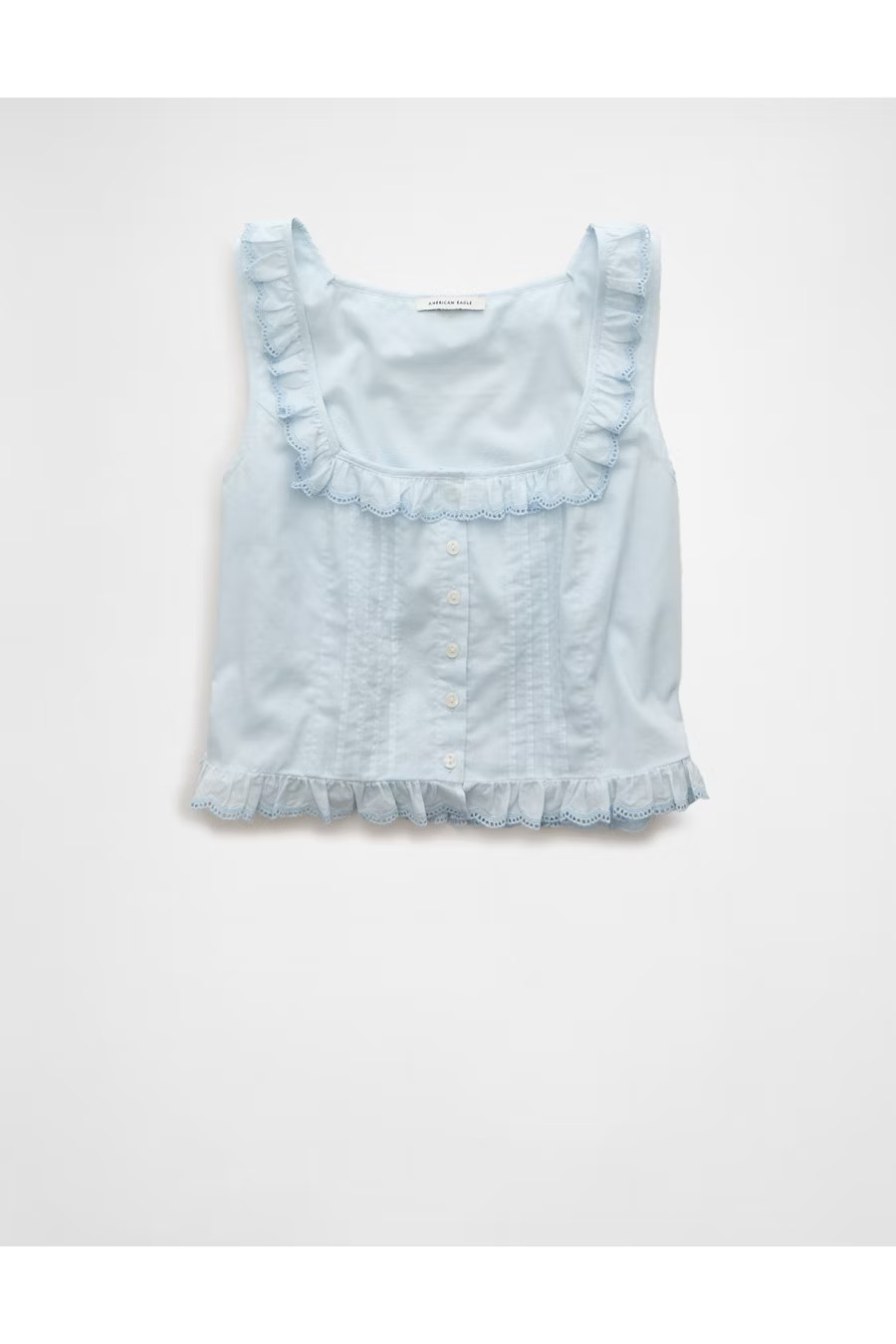 AE x The Summer I Turned Pretty Ruffle Corset Tank Top Women's Light Blue S | American Eagle Outfitters (US & CA)