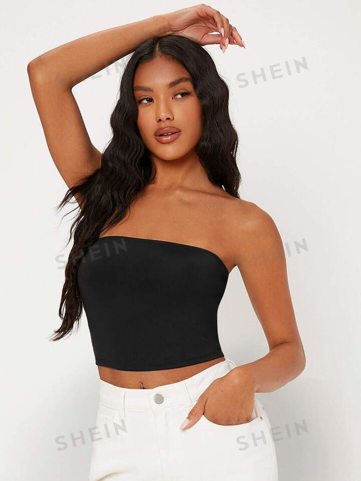 SHEIN BASICS Solid Crop Tube Top | SHEIN
