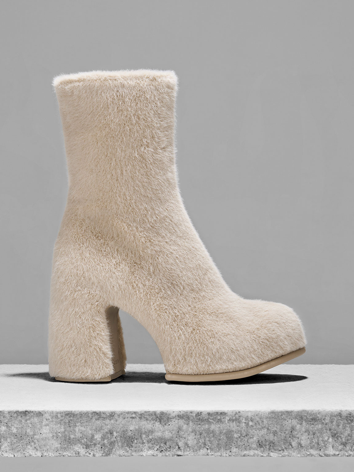 Pixie Furry Platform Ankle Boots
 - Beige | Charles & Keith US