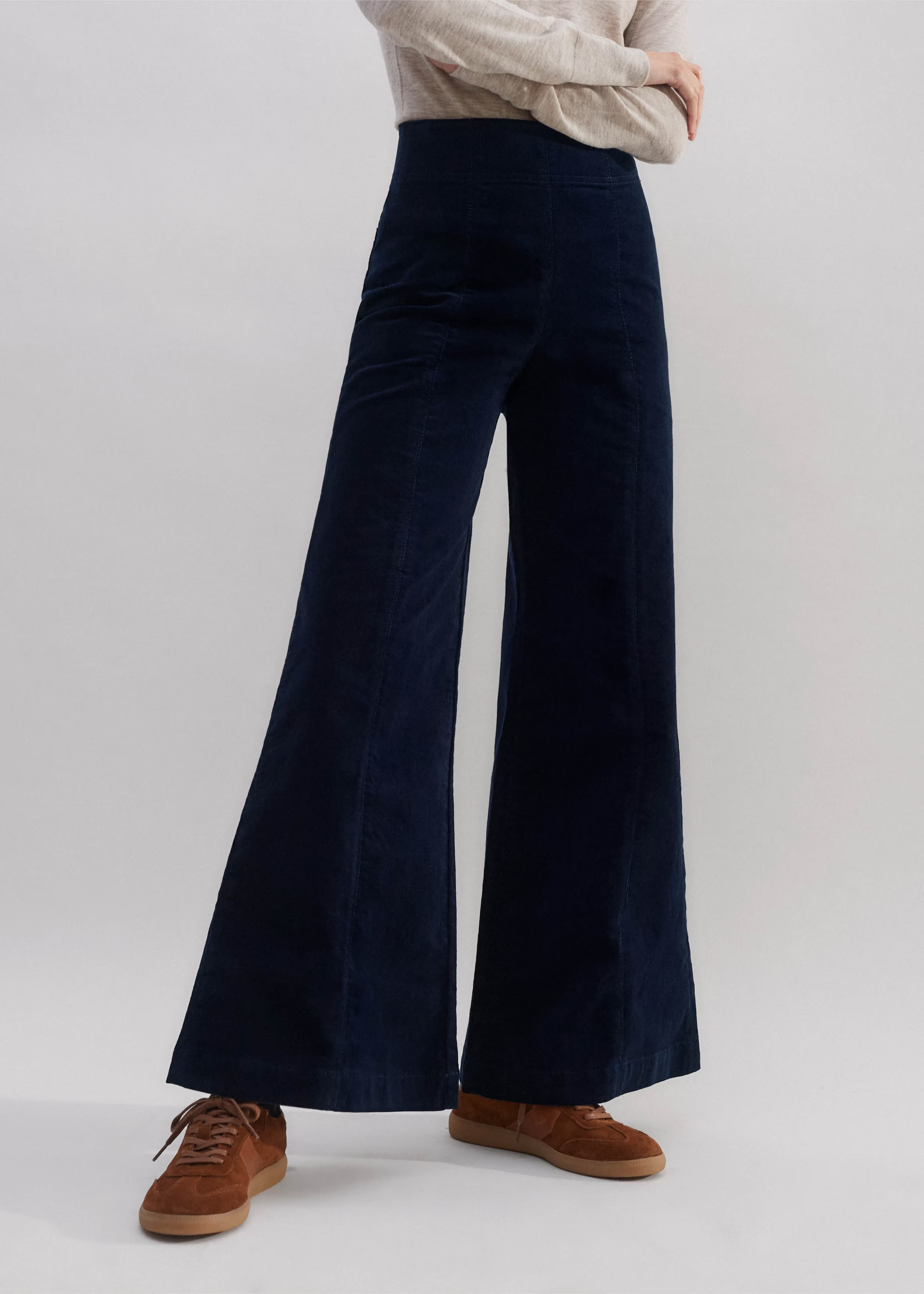 Women's Navy Short-Length Cord Travel Palazzo Pant | ME+EM | ME+EM US