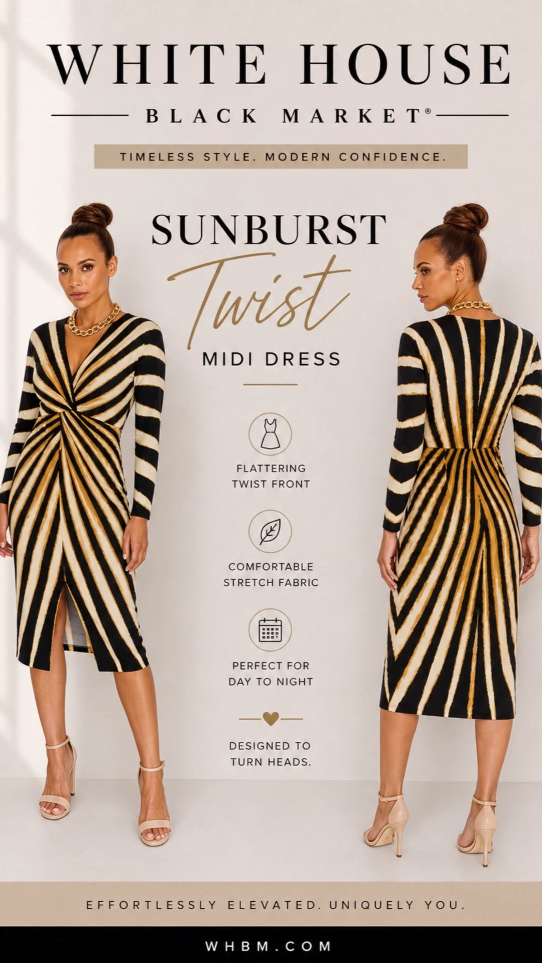 Statement dress that does all the work for you ✨ Flattering twist front + bold sunburst print = instant confidence from day to night.

#WhiteHouseBlackMarket #WHBM #MidiDress #StatementStyle #ChicOutfit #EffortlessStyle #DressSeason #DateNightLook #WorkToWeekend #FashionInspo #StyleInspo #OOTD

#LTKootd #LTKMothersDay #LTKgrwm