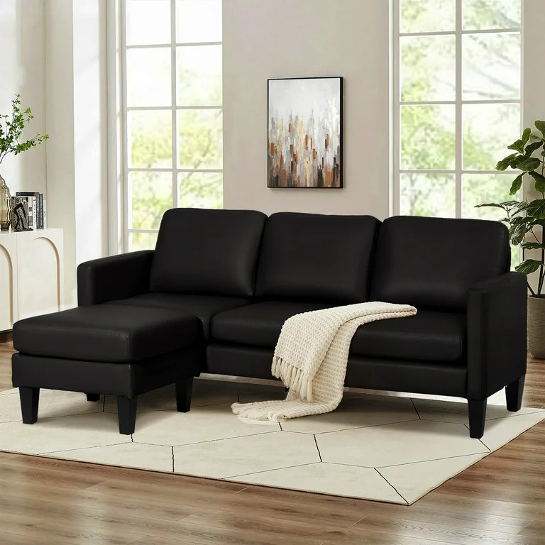 Magic Union PU Leather Convertible Sectional Couch Sofa, Grey L-Shape Sectional Sofa with Chaise ... | Walmart (US)