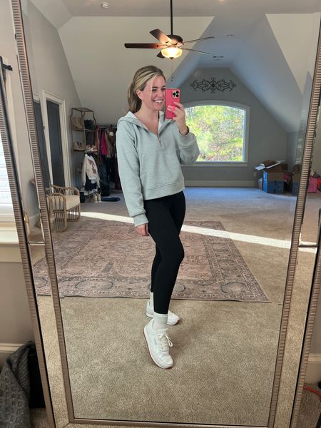 Lululemon scuba hoodie dupe. So good. Sized up 1 to the L for a comfy fit! 
Fave leggings ever. TTS - M 7/8 length 
Reebok sneakers tts & so comfy 
Fave crew socks. So soft and patted toe bed 

#LTKunder50 #LTKCyberweek #LTKshoecrush