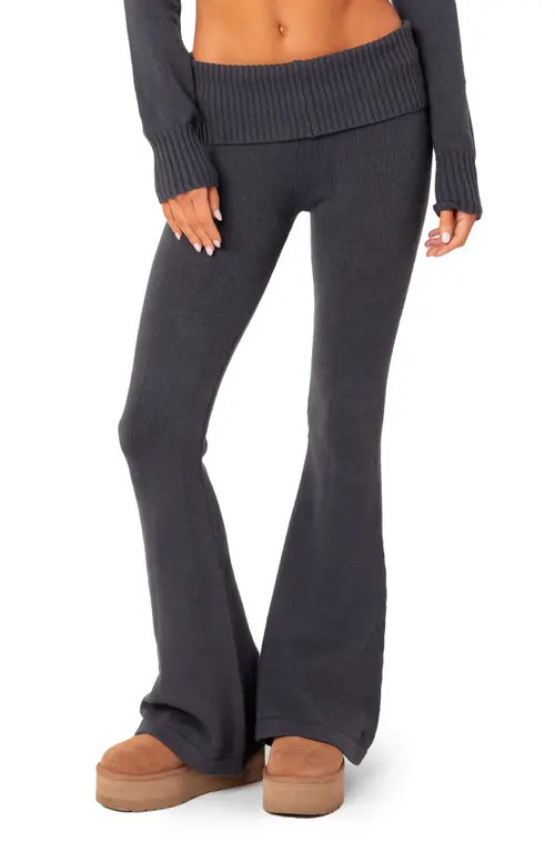 EDIKTED Desiree Knit Flare Pants in Dark-Blue at Nordstrom, Size X-Small | Nordstrom