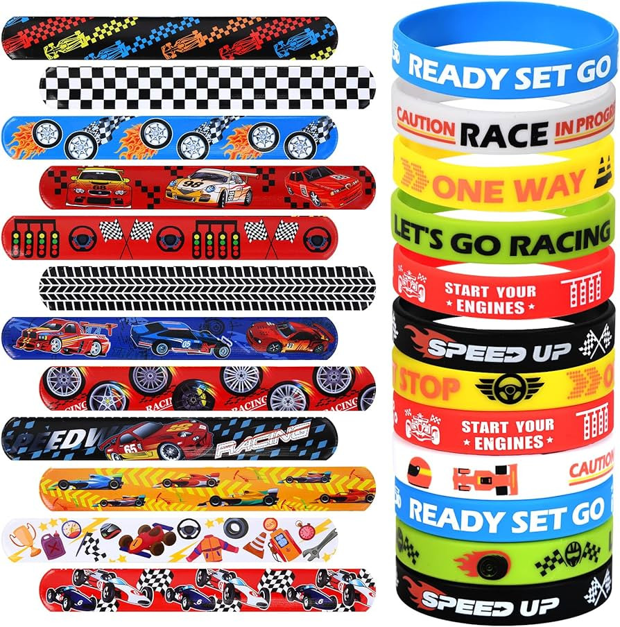 Lorfancy 48 PCS Race Cars Party Favors Slap Bracelets for Kids Boys Rubber Bracelets Silicone Wri... | Amazon (US)