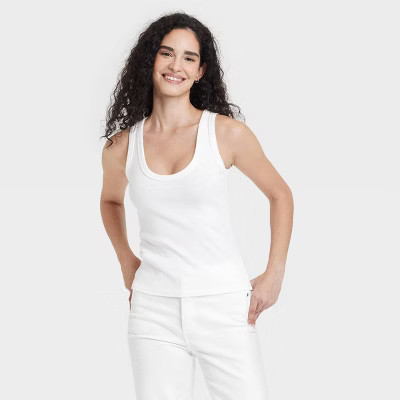 Women's Slim Fit Tank Top - Universal Thread™ White XL: Heavyweight Scoopneck, Pullover, At Hip Length | Target