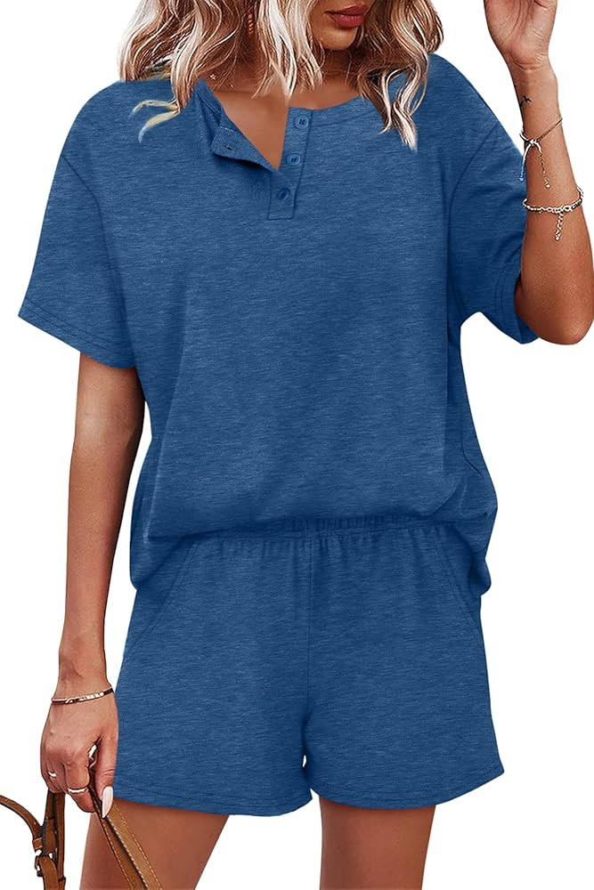 WIHOLL 2 Piece Sets for Women Lounge Sets Summer Outfits 2026 Button Down Short Sleeve Tops and S... | Amazon (US)
