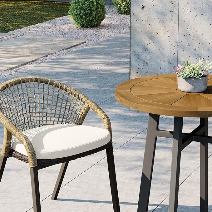Modway Meadow Outdoor Patio Teak Wood, 3-Piece Dining Set, Natural White | Amazon (US)