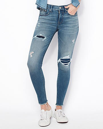 mid rise denim perfect ripped ankle leggings | Express