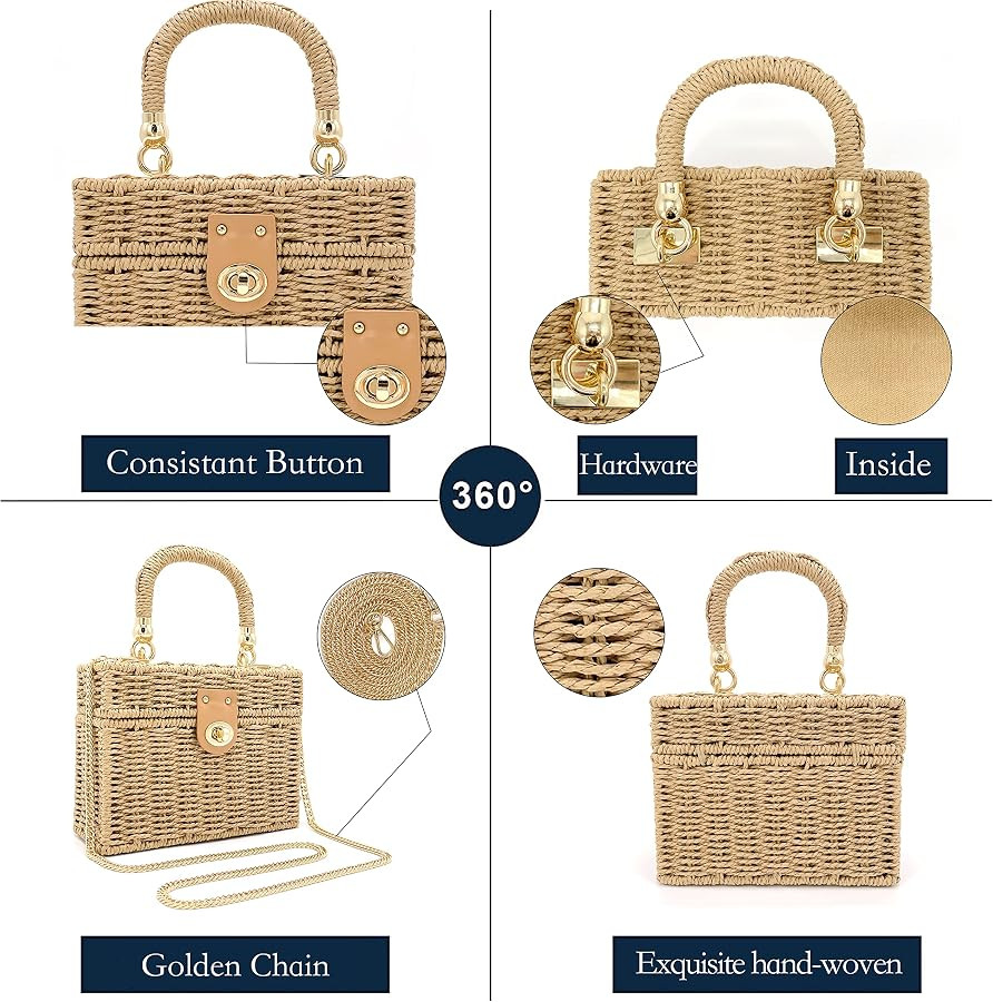 Handwoven Rattan Bag for women-Wicker Woven Square Crossbody vintage Chic Casual Beach Boho Tote ... | Amazon (US)