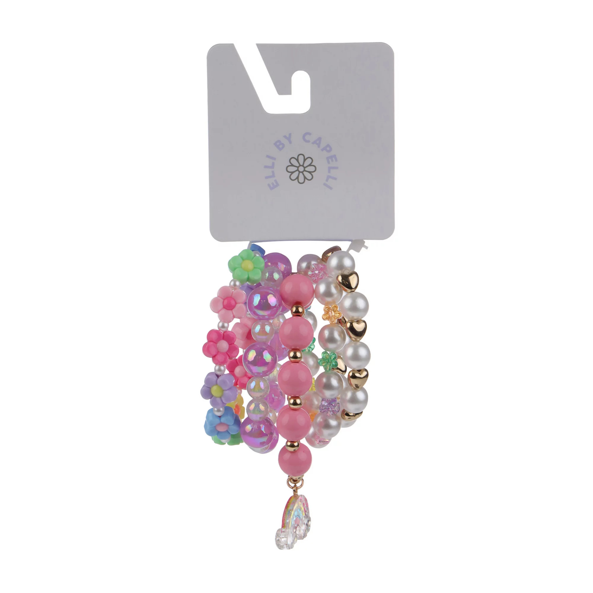 Elli by Capelli 5-Piece Stretch Beaded Bracelet Set with Rainbow & Flower Charm | Kohl's