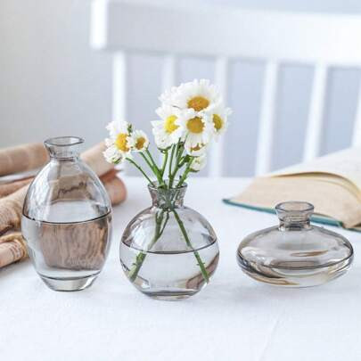 Glass Bud Vase, 3 Pack, Modern Mini Flowers Vases For Home And Office Decor, Low Maintenance, Compact Design For Small Spaces, 3 X 4 X 1 Inches (Gray) | SHEIN