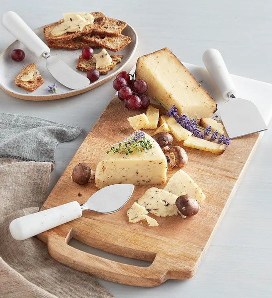 White Marble and Wood Cutting Board with Cheese Knives | Harry & David