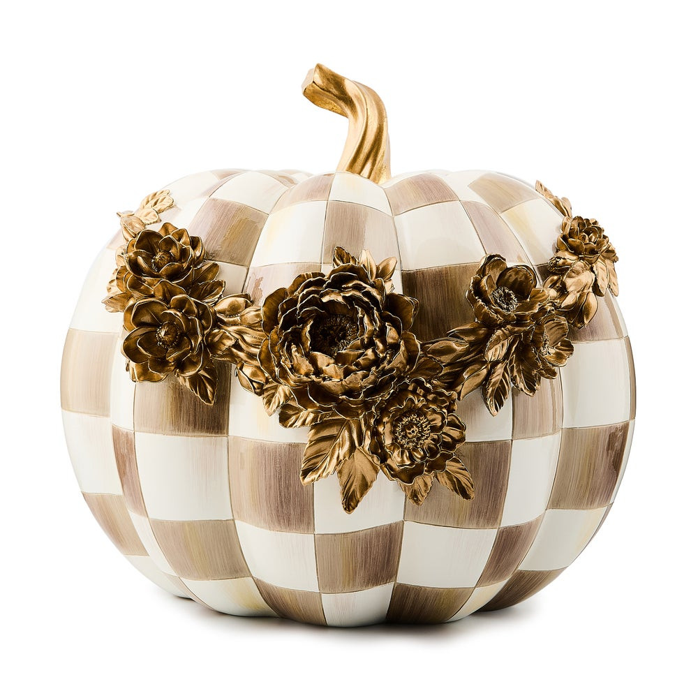 Mocha Check Floral Garland Pumpkin | MacKenzie-Childs