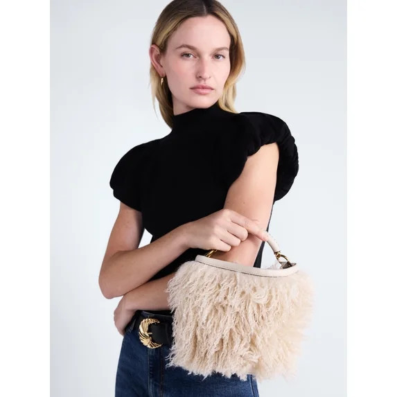 Scoop Women's Chain Top Handle Mini Faux Fur Bag, Beige | Walmart (US)