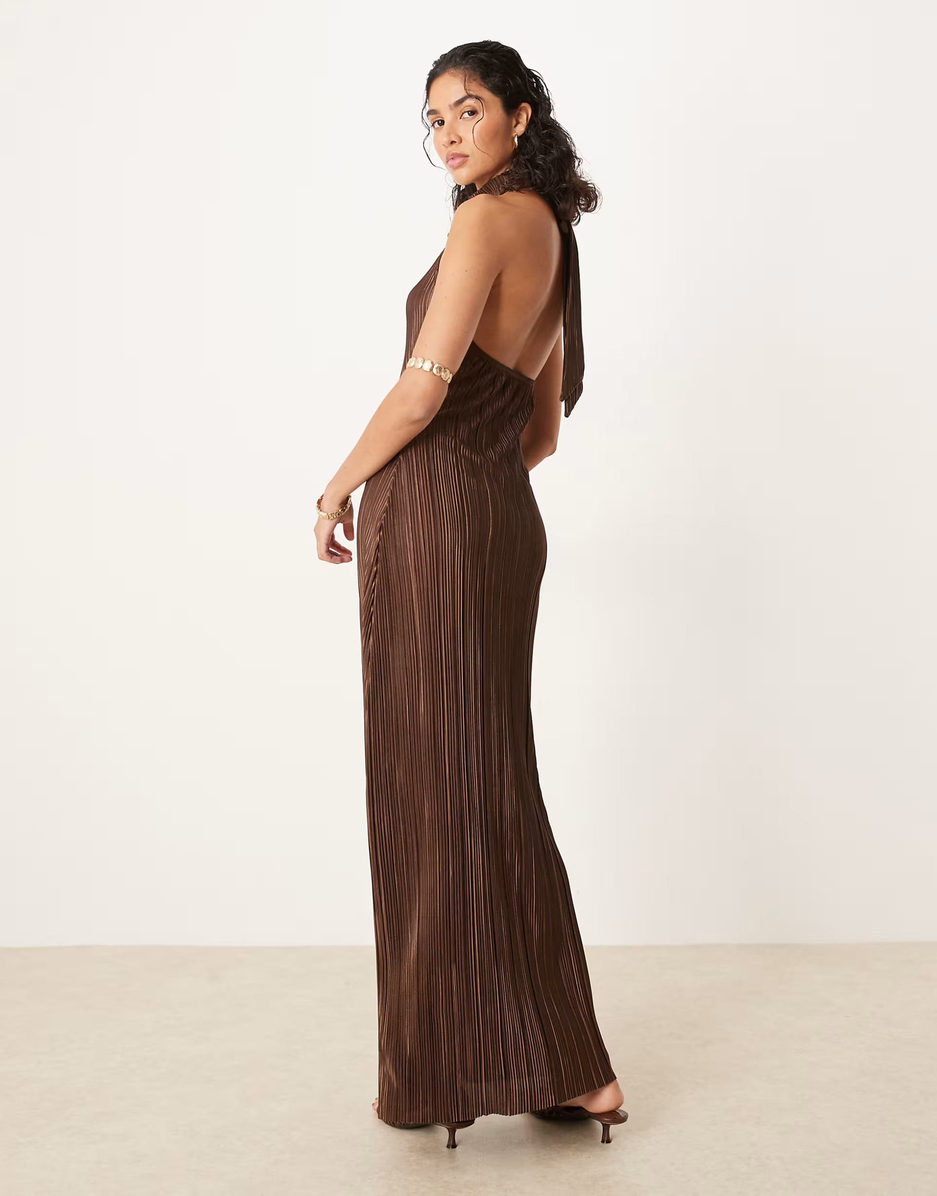 ASOS DESIGN plisse halter tie maxi dress in chocolate | ASOS | ASOS (Global)