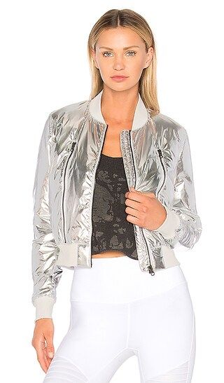 alo Off Duty Bomber Jacket in Silver & Mist | Revolve Clothing