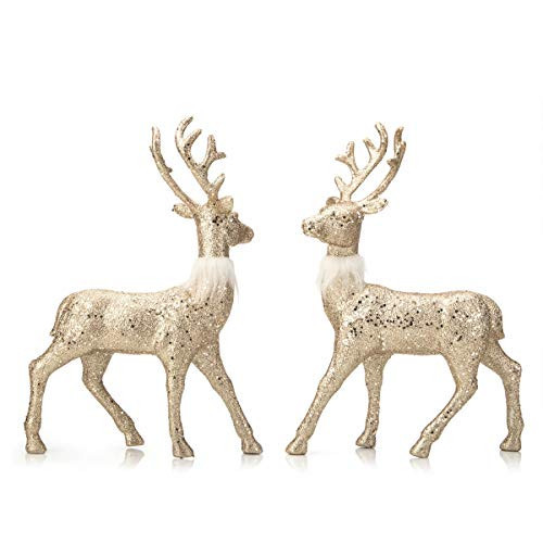 ARCCI Christmas Reindeer Figurine Decorations 2 Pack, 12.6" Standing Glitter Gold Deer Statues Holidays Ornaments, Xmas Elk Table Centerpiece Home Decor, Champagne Gold | Amazon (US)