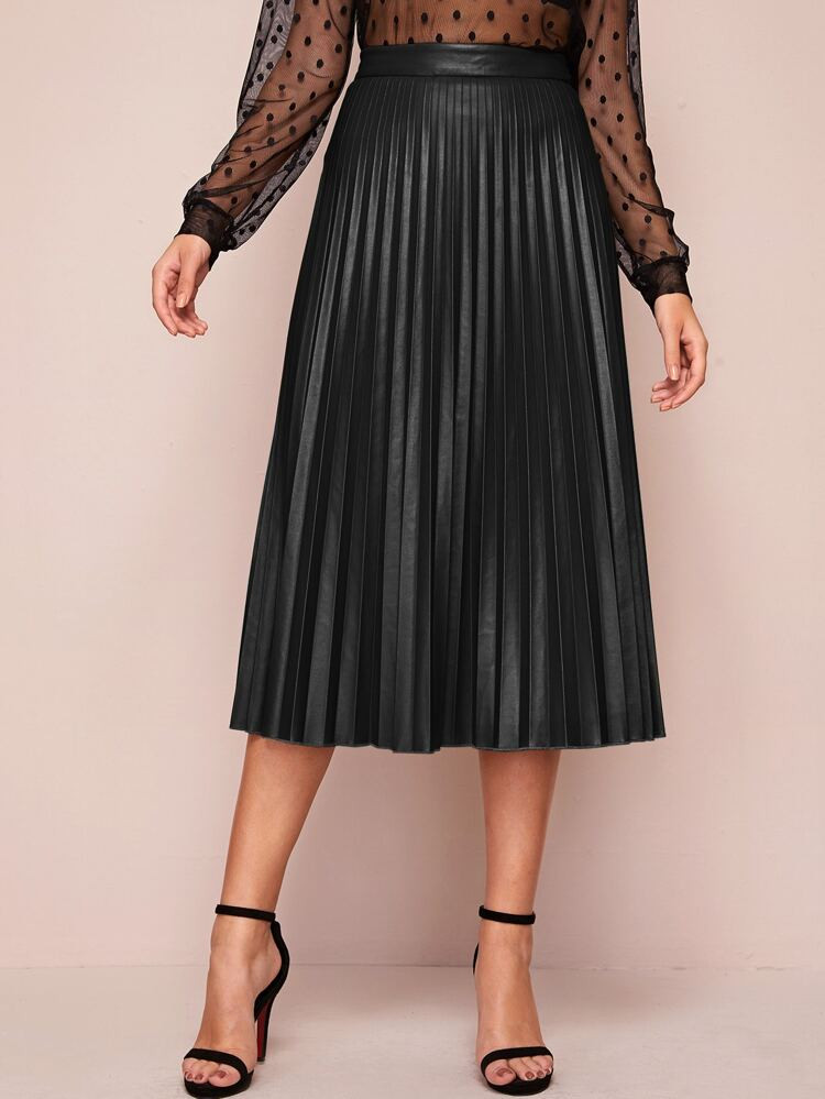 SHEIN Zipper Side Pleated PU Skirt | SHEIN