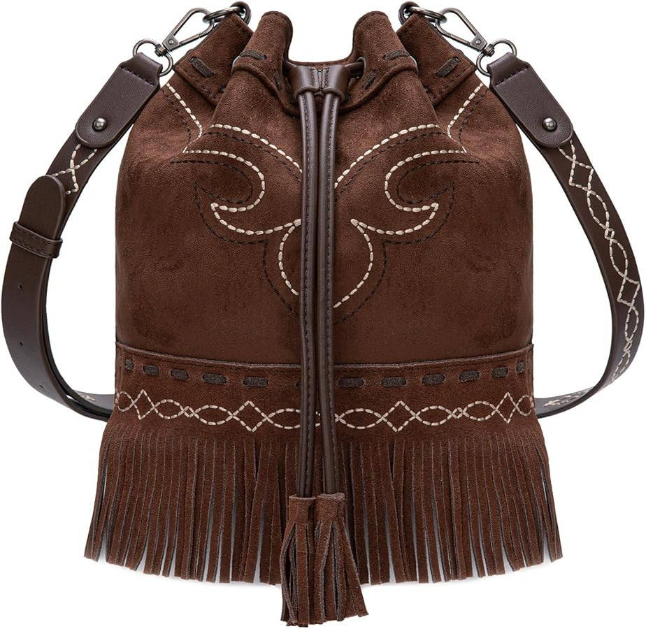 Montana West Bucket Bags for Women Western Fringe Crossbody Bag Ladies Vintage Drawstring Bucket ... | Amazon (US)