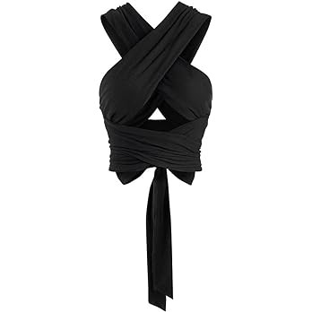 ZAFUL Women's Ribbed Halter Crop Top Criss Cross Ruched Lace-up Cami Bandana Top Cropped Tank Top | Amazon (US)