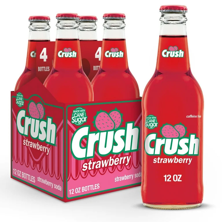 Crush Strawberry Soda Made with Sugar, 12 fl oz glass bottles, 4 pack | Walmart (US)