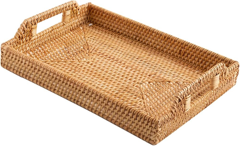Rectangular Rattan Serving Tray with Handles, Handwoven Wicker Decorative Display Serving Platter... | Amazon (CA)