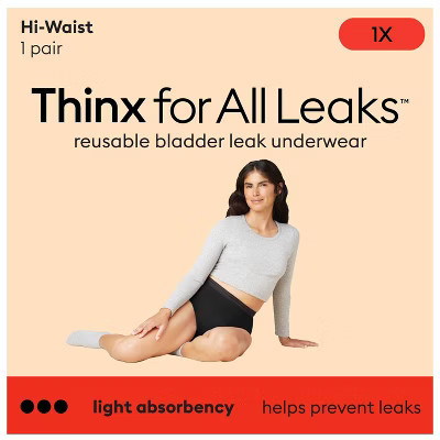 Thinx for All Leaks Women's Sensory Friendly Light Absorbency Hi-Waisted Bladder Leak Underwear - Black - 1X | Target