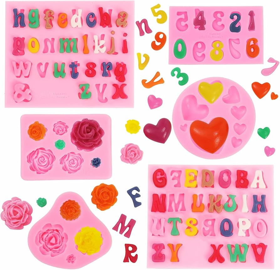 The product has 8 silicone candy molds, with letters, numbers, roses and other patterns, can meet... | Amazon (US)