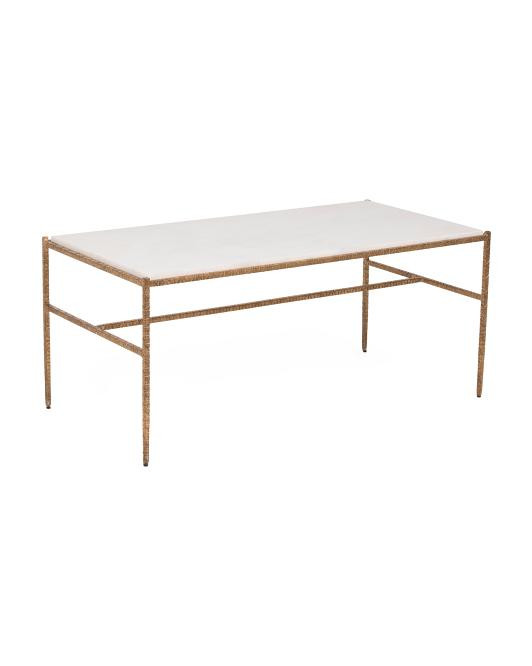 19x42x22 Marble Top Cut Iron Cocktail Table | TJ Maxx