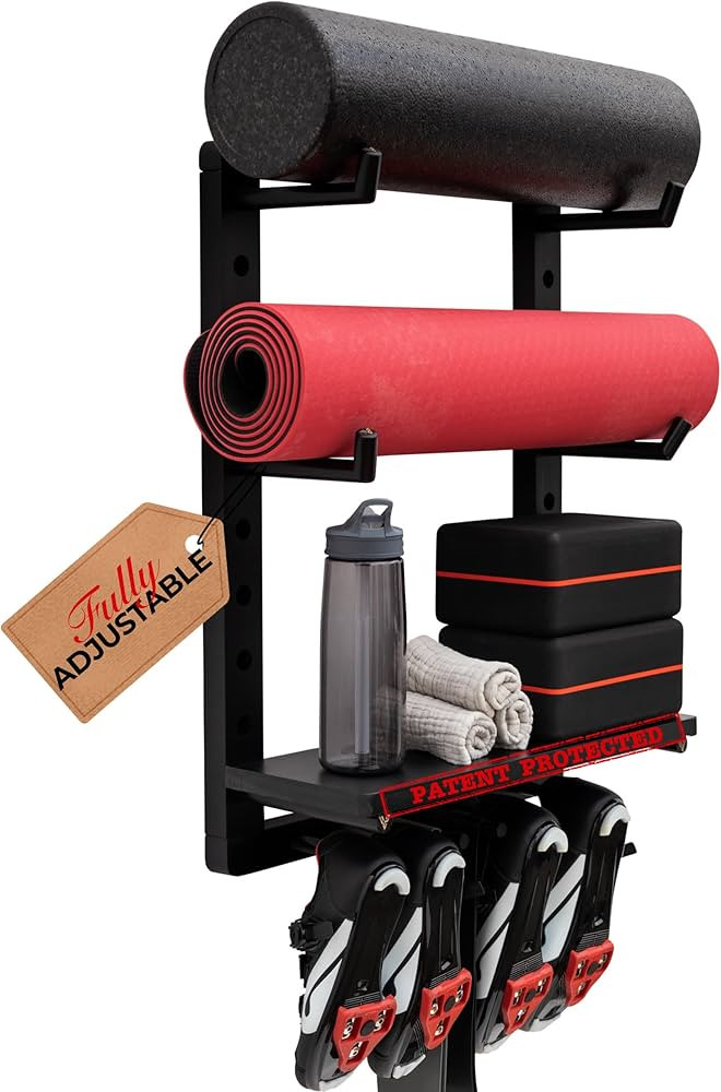 Home Gym Wall Storage Rack Yoga Mat Holder Wall Mount, Fully Adjustable Yoga Mat Wall Holder Gym ... | Amazon (US)