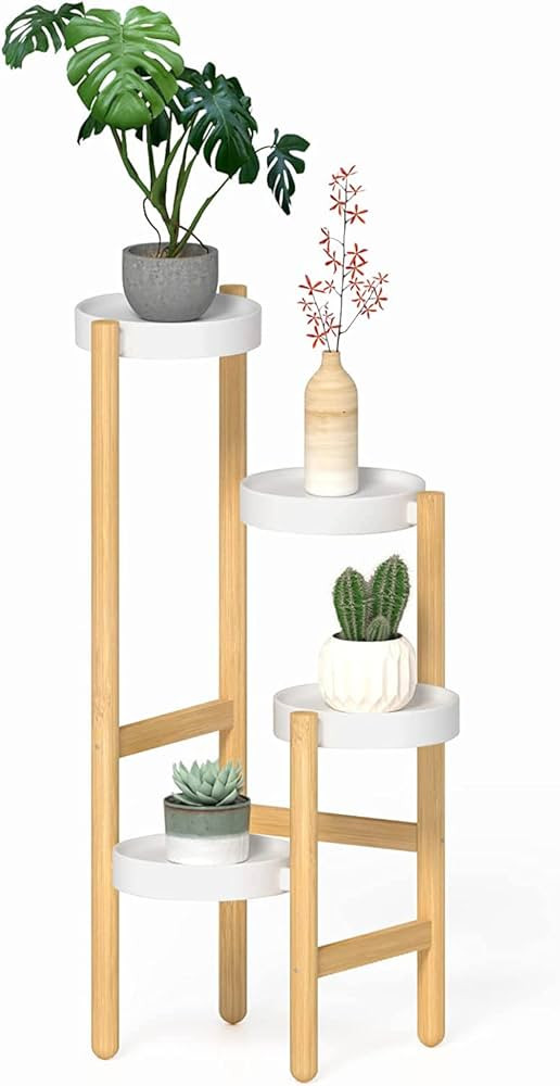 Bamboo Plant Stands Indoor, 4 Tier Tall Corner Plant Stand Holder Plant Display Rack for Living R... | Amazon (US)