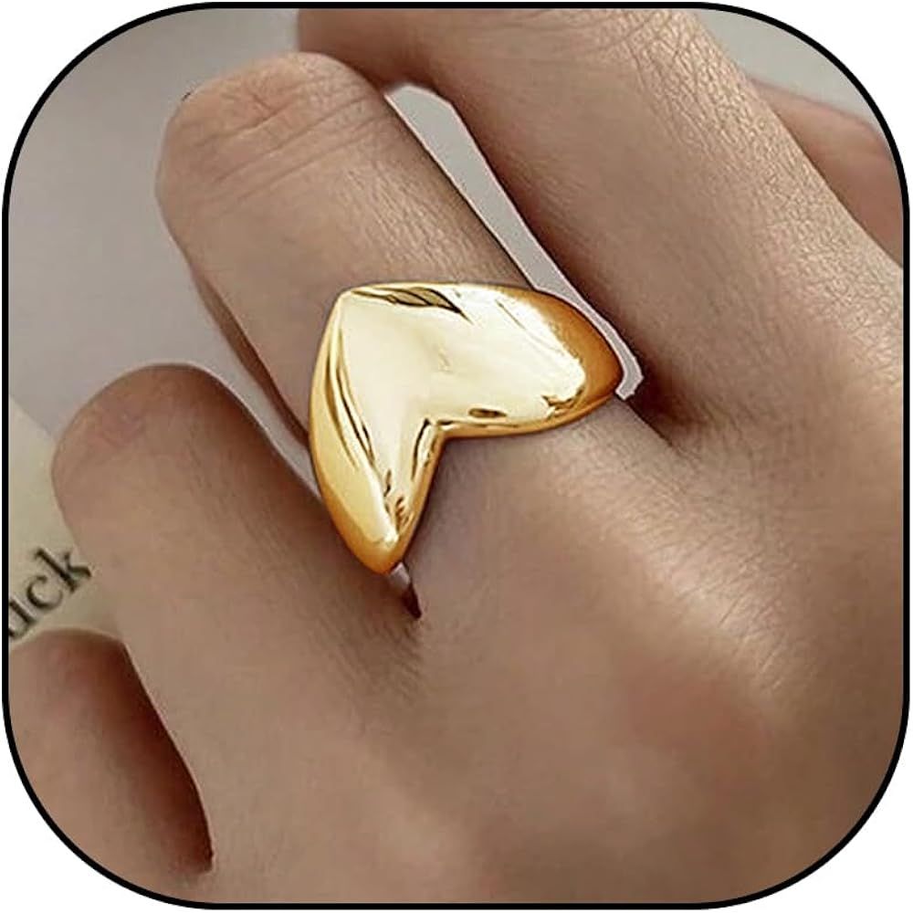 Chunky Heart Ring for Women Gold Chunky Ring Signet Ring Adjustable Thick Heart Ring Valentines D... | Amazon (US)