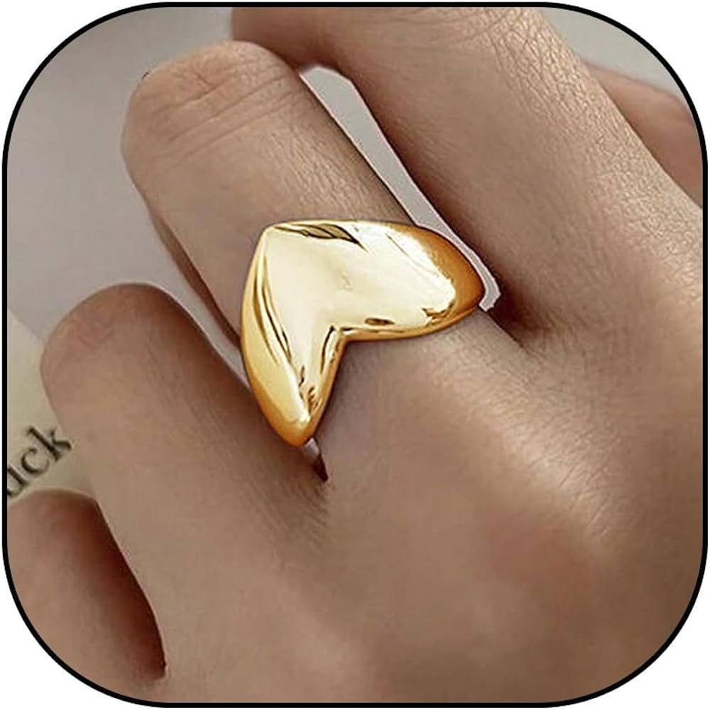 Chunky Heart Ring for Women Gold Chunky Ring Signet Ring Adjustable Thick Heart Ring Valentines D... | Amazon (US)