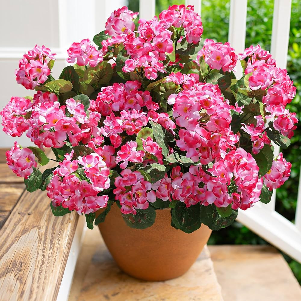 Artificial Geranium Fake Flowers for Outdoors Decoration, 6 Bundles Silk Geraniums Pink Flower UV... | Amazon (US)
