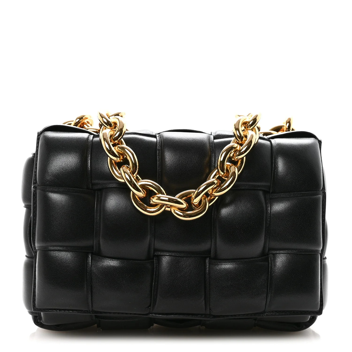 Lambskin Maxi Intreccio Padded Chain Cassette Crossbody Bag Black | FASHIONPHILE (US)