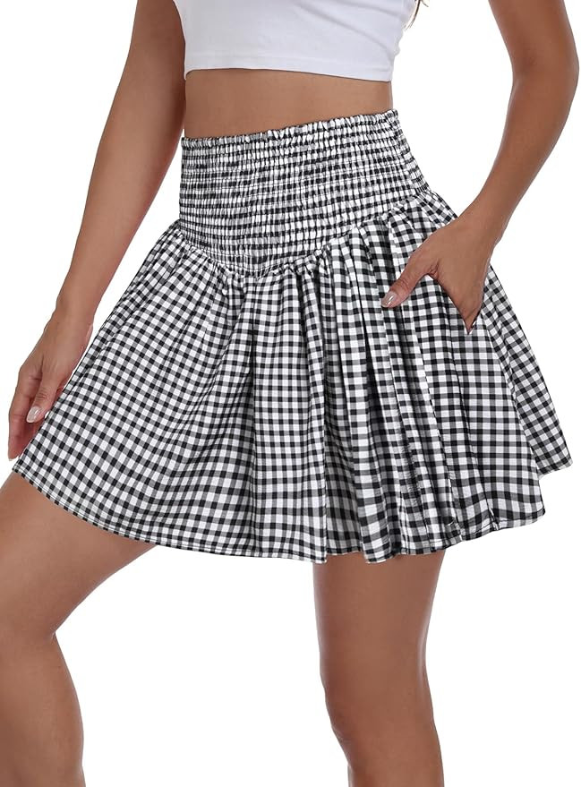 Vigorics Women’s High Waisted Smocked Mini Skirt Casual A-Line Skorts Built-in Shorts for Summe... | Amazon (US)