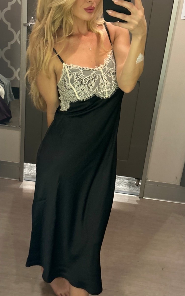 Gorgeous satin dress with lace - a beautiful date night dress option 

#LTKootd #LTKPetite #LTKSaleAlert