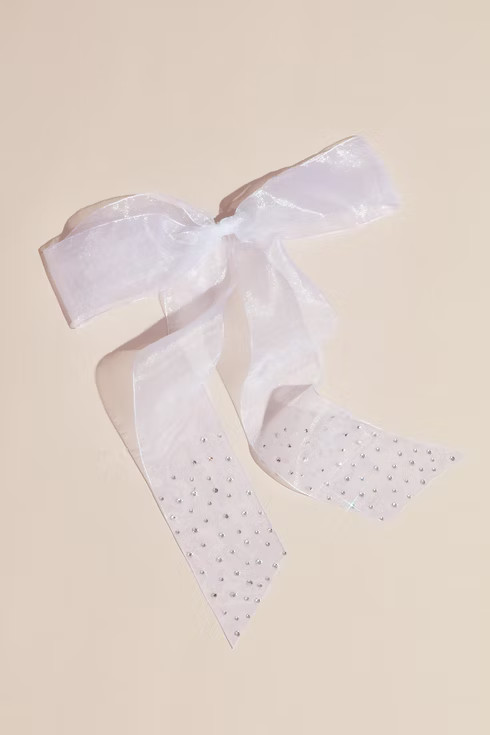Organza Bow Barrette with Rhinestone Dots | Davids Bridal